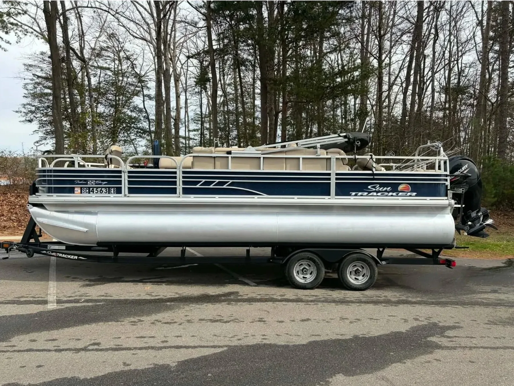 Reel Rabb 22-foot Tracker fishing barge on Lake Hartwell